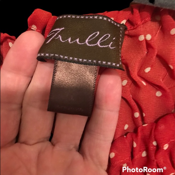 Trulli Women's Chiffon Sheer Boho Blouse, Rich Red White Polka Dots, Size Large - Picture 4 of 7